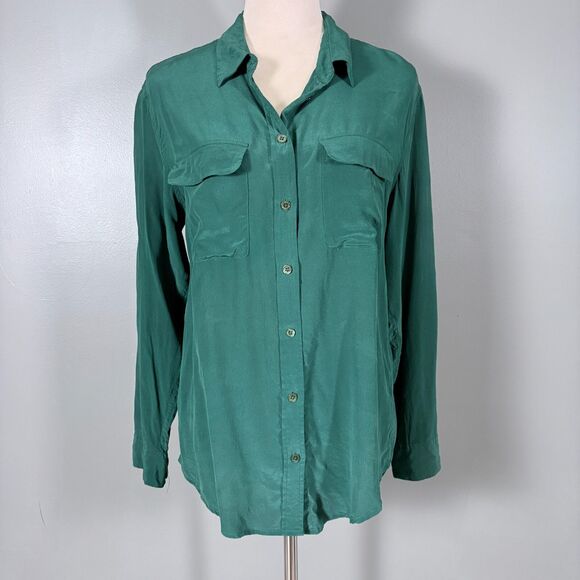 Equipment Femme Silk Shirt Blouse Button Up M Green Professional Timeless Preppy - Picture 1 of 11